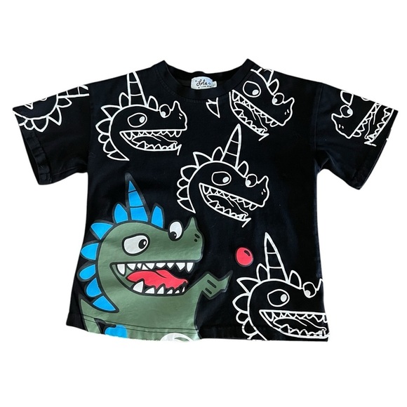 Lola + The Boys Black Dinosaur Graphic T-Shirt Size 8 - Picture 1 of 7
